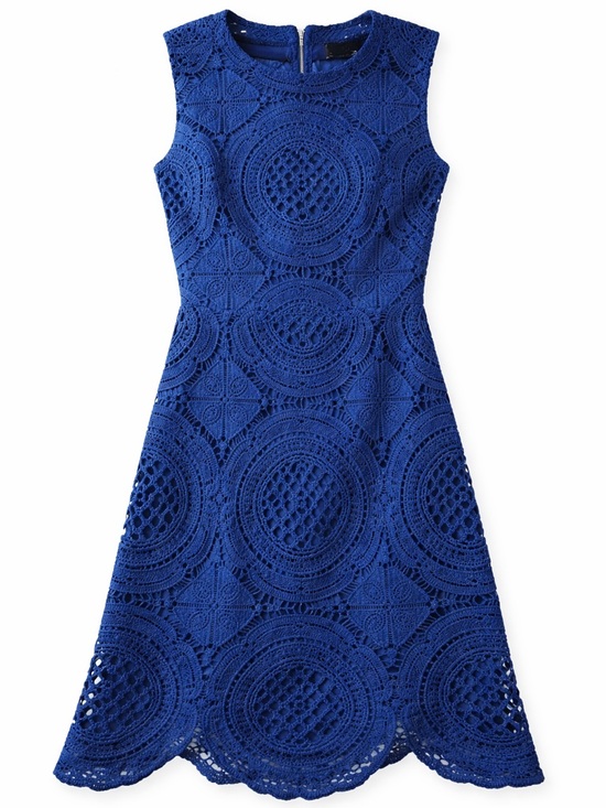 Shinestar Dresses & Skirts - Shinestar Royal Blue Lace Dress Sleeveless Fit & Flare Scalloped Hem Size Small